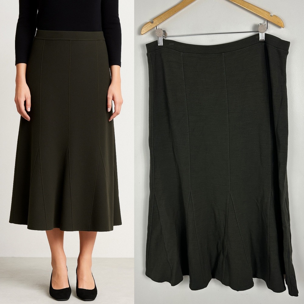 Eileen Fisher Maxi Skirt Dark Green Womens Size XL Wool Blend Knit‎ Minimal Boho